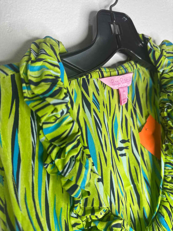 Lilly Pulitzer Size 4 Lime Green Button Down Navy sleeveless