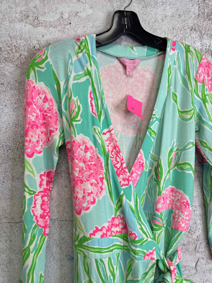Lilly Pulitzer Size XS Pink Lime Green long sleeve dress