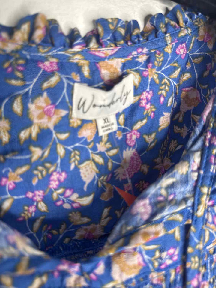 Wonderly Size XL Blue V-neck long sleeve top