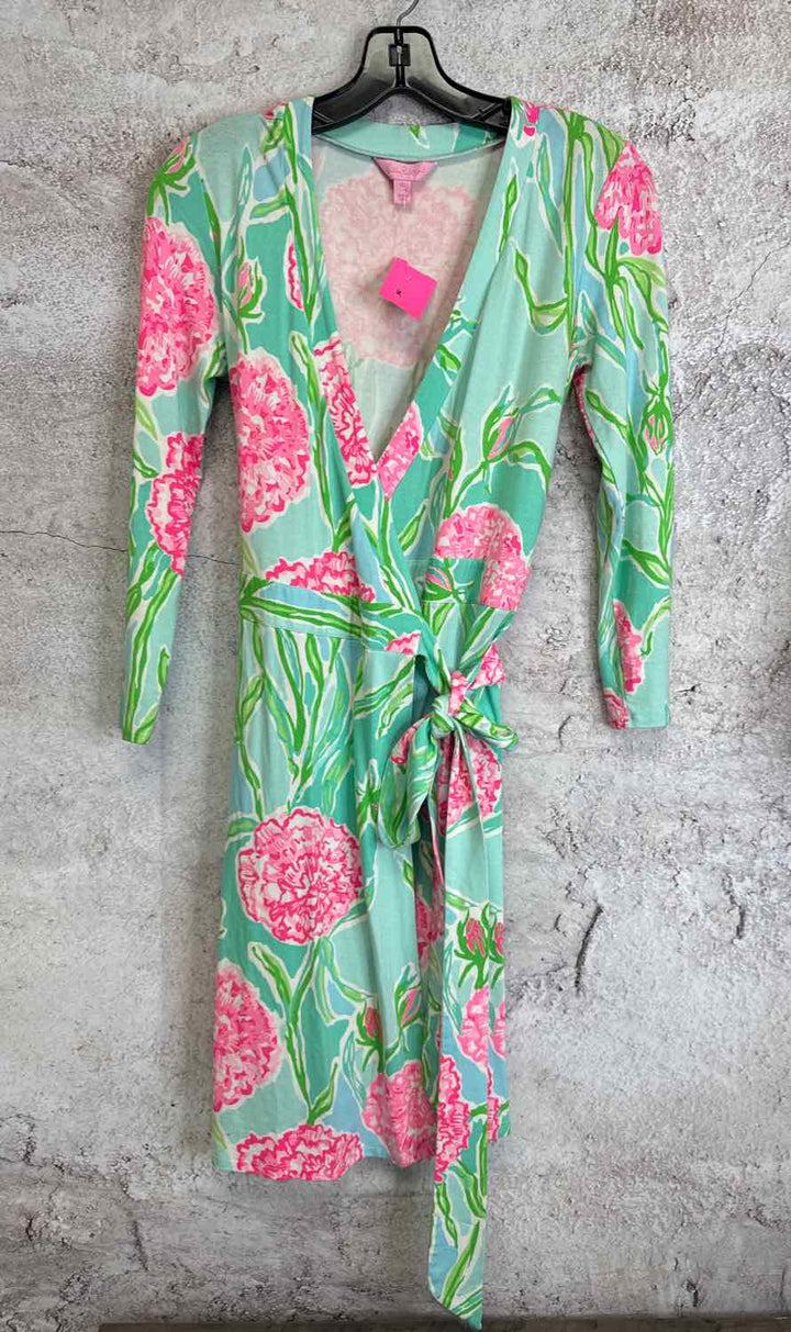 Lilly Pulitzer Size XS Pink Lime Green long sleeve dress