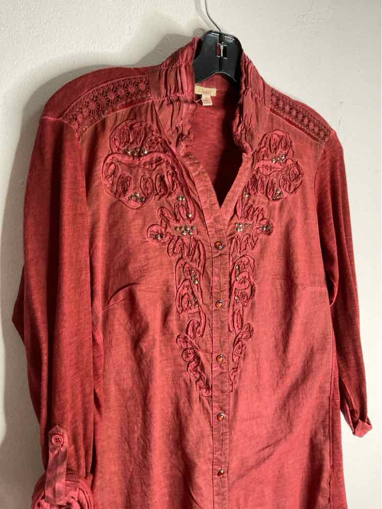 Reba Size S Rust Button Down Embroidered long sleeve top