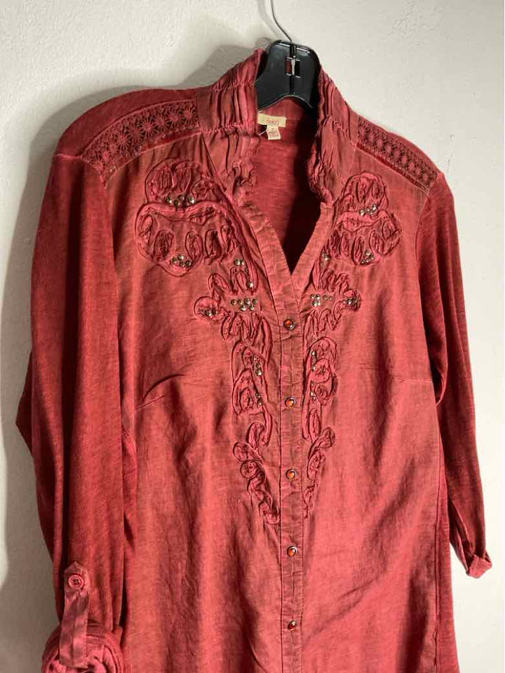 Reba Size S Rust Button Down Embroidered long sleeve top