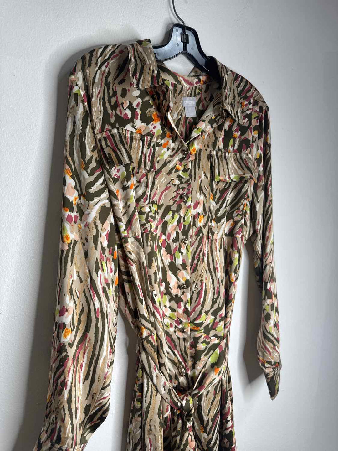 Chicos Size 2 Multi-Color Belted long sleeve dress