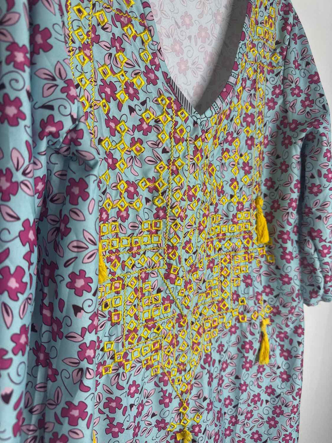 Size L Teal Floral long sleeve dress