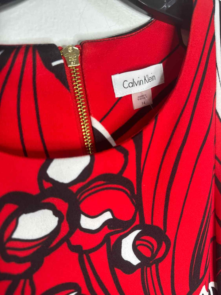 Calvin Klein Size 14 Red Floral sleeveless dress