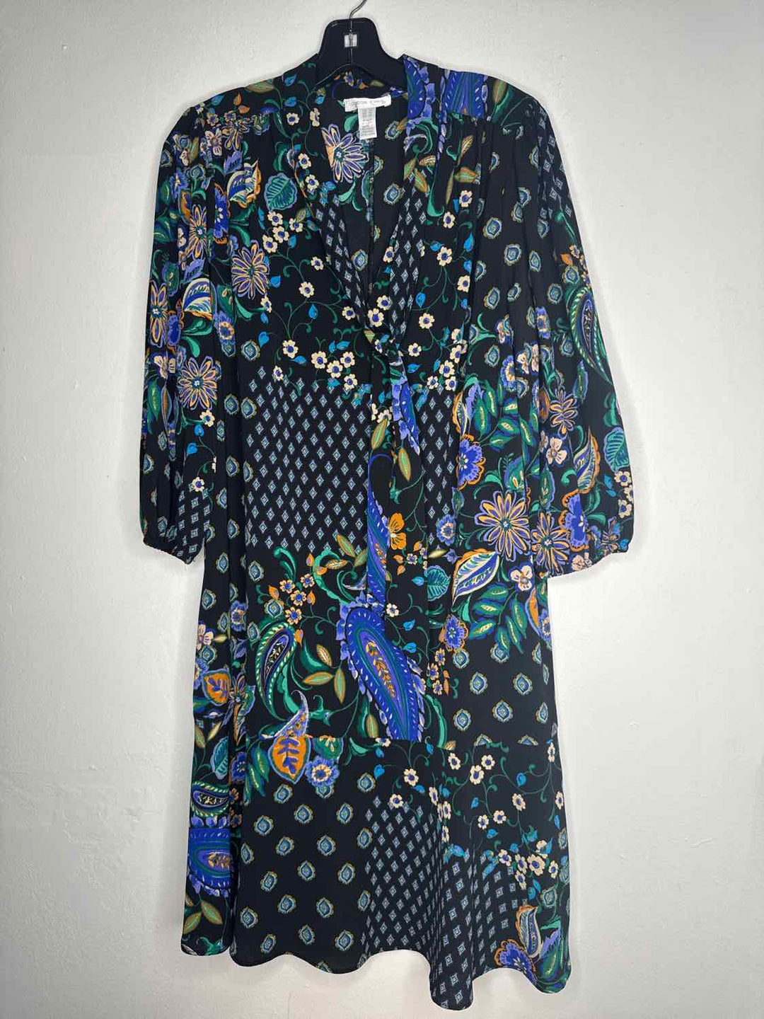 London Times Size 12 Black Multi Color long sleeve dress