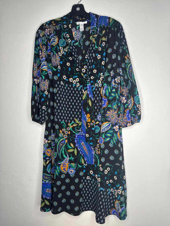 London Times Size 12 Black Multi Color long sleeve dress