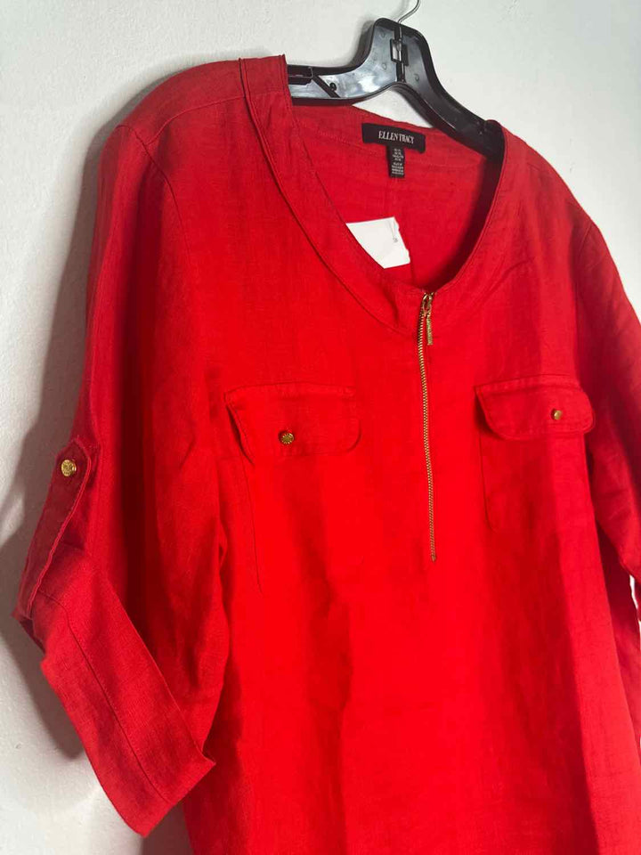 Ellen Tracy Size XL Red Gold Hardware long sleeve top