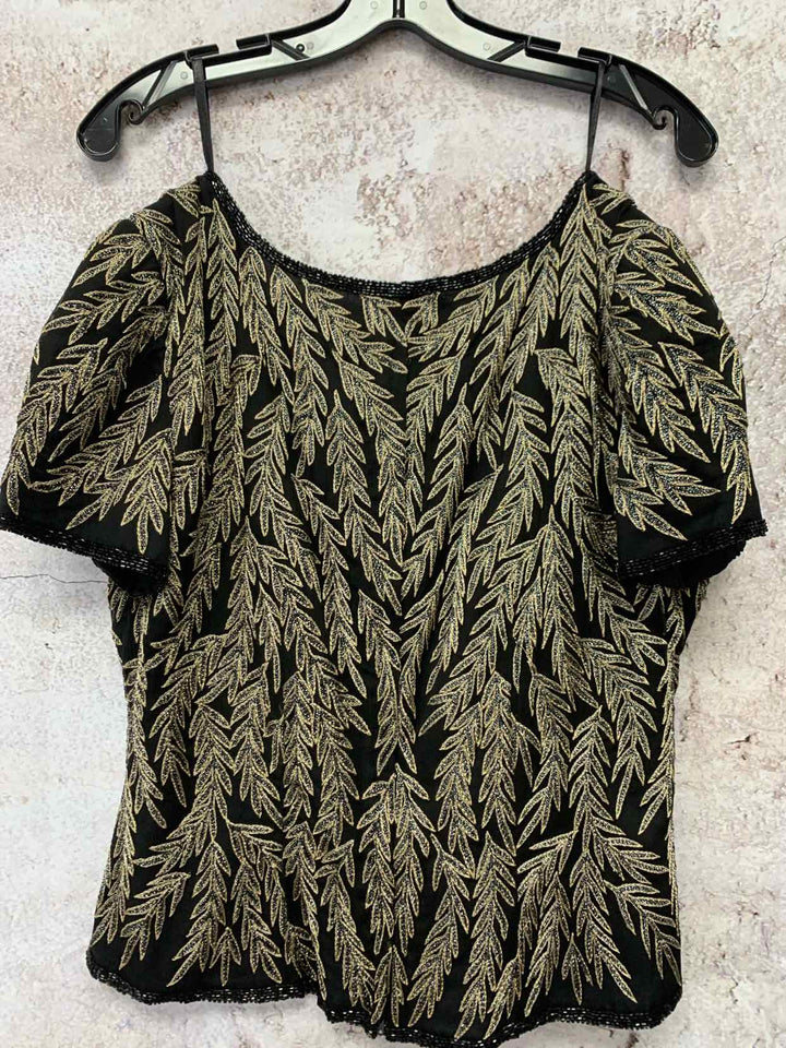 Papell Boutique Size L Black short sleeve top
