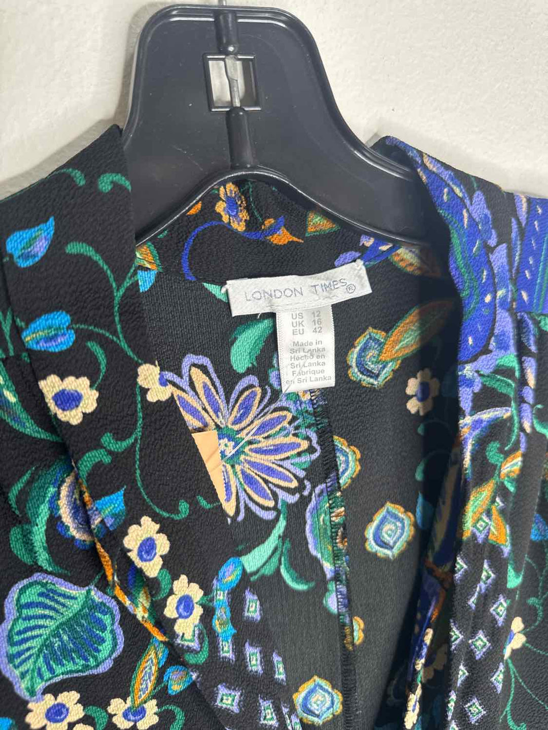London Times Size 12 Black Multi Color long sleeve dress