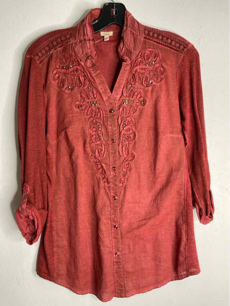 Reba Size S Rust Button Down Embroidered long sleeve top