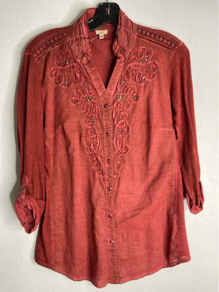 Reba Size S Rust Button Down Embroidered long sleeve top